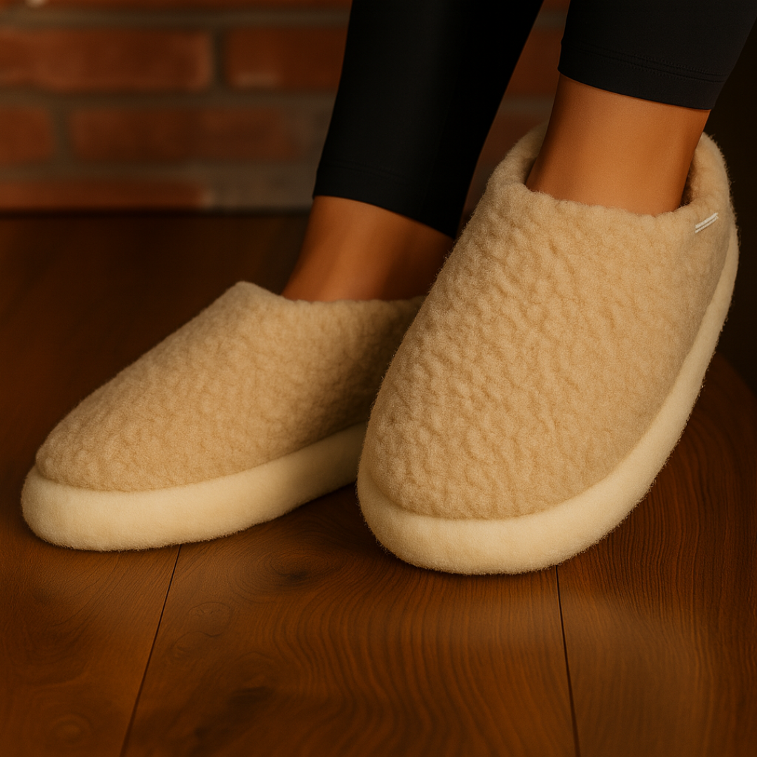 Merino Wool Slippers in Beige – 100% wool indoor slippers from The Donegal Shop