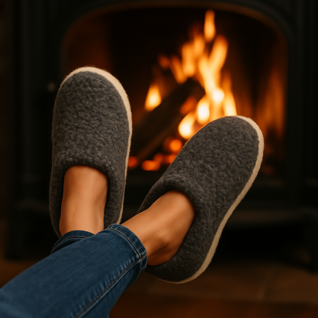 Graphite wool slippers – anti-slip sole and warm wool lining for indoor use