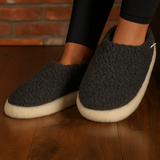Merino Wool Slippers in Graphite – 100% wool indoor slippers from The Donegal Shop