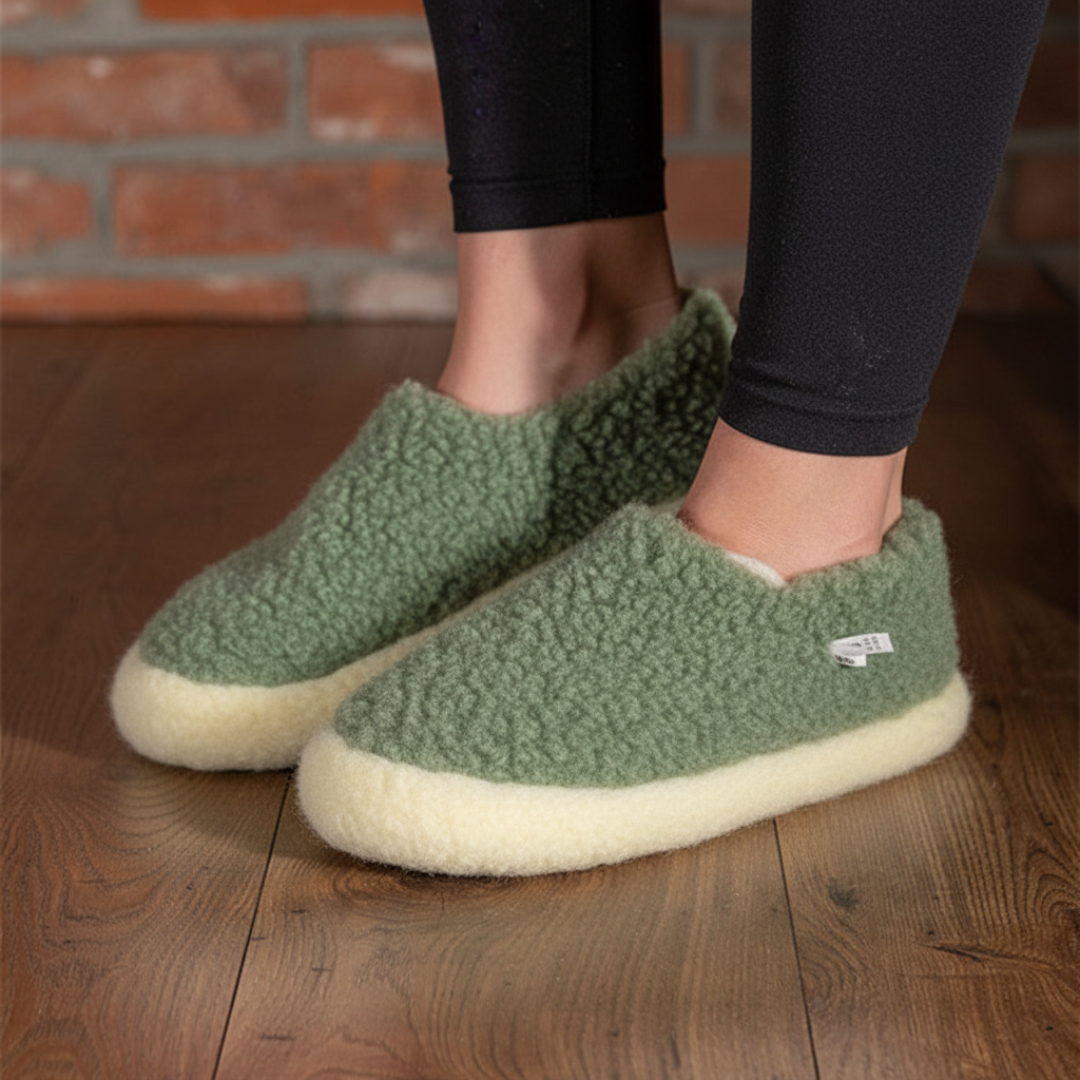 Merino Wool Slippers in Green – handcrafted 100% wool indoor slippers from The Donegal Shop