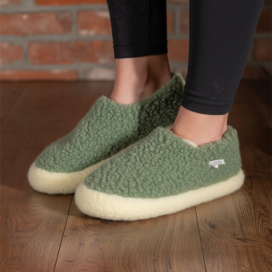Merino Wool Slippers in Green – handcrafted 100% wool indoor slippers from The Donegal Shop