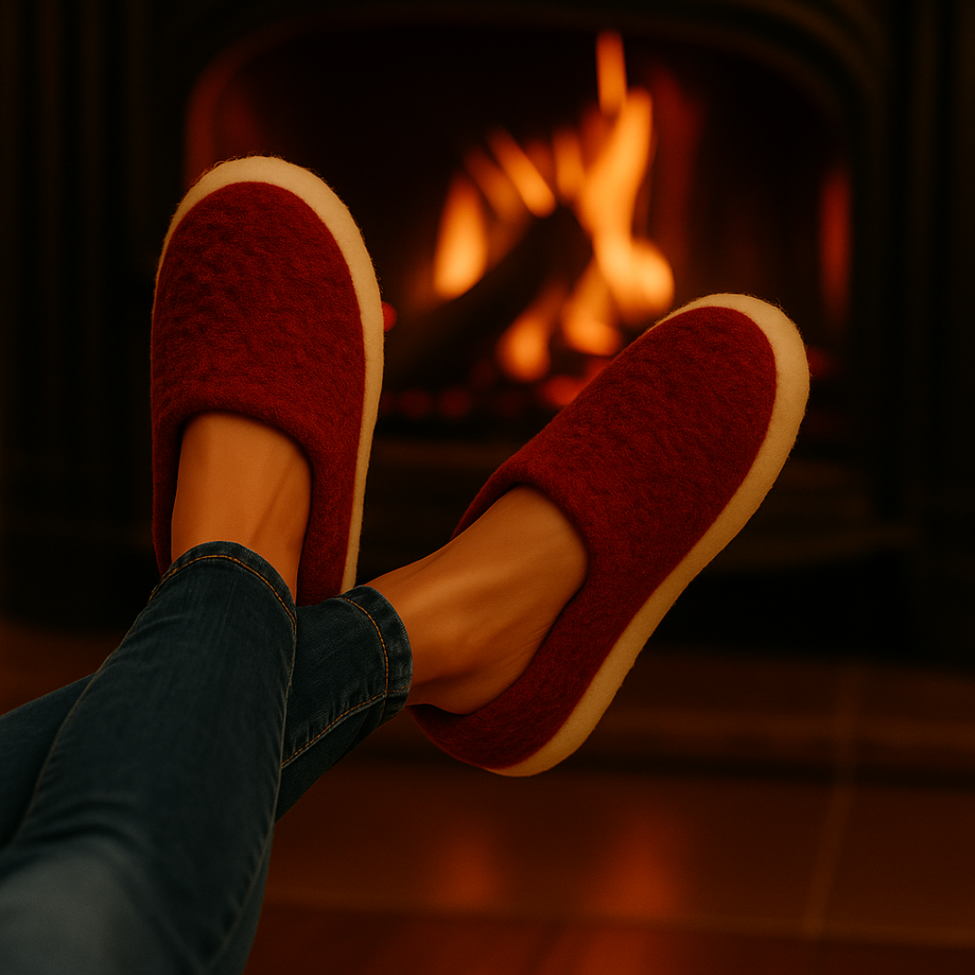 Red merino wool slippers – snug winter slippers with natural wool lining