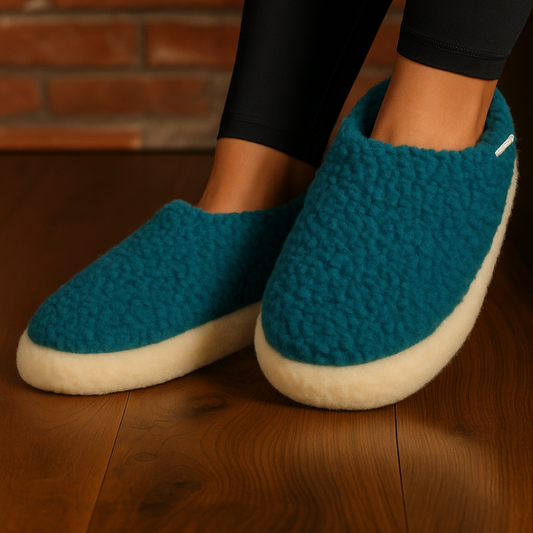 Merino Wool Slippers in Turquoise – 100% wool indoor slippers from The Donegal Shop