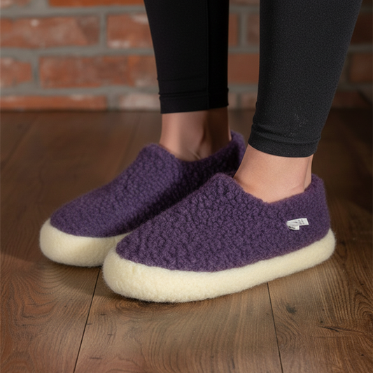 Merino Wool Slippers in Violet – 100% wool indoor slippers from The Donegal Shop