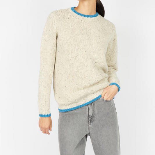 Slaney Crew Neck Sweater – Chalkstone – Front view on model