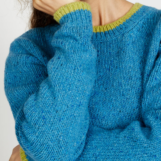laney Crew Neck Sweater – Forget-me-not Blue – Front view on model