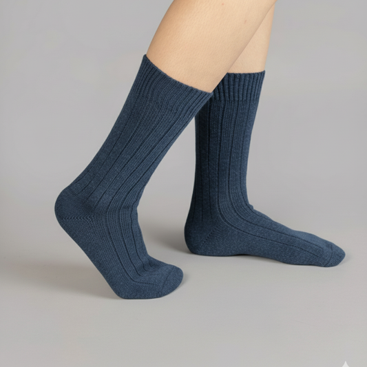 West of Ireland Merino Wool Socks in Denim – Irish-made ribbed knit wool socks.