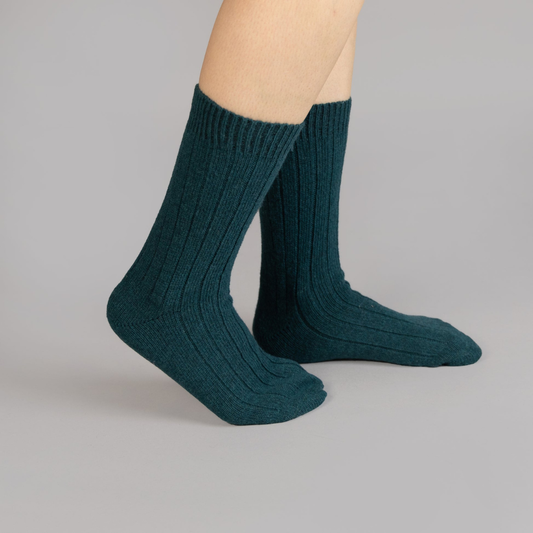 West of Ireland Merino Wool Socks in Petrol – soft ribbed knit design made in Ireland.