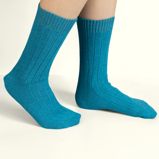 West of Ireland Merino Wool Socks in Turquoise – soft Irish-made ribbed socks.