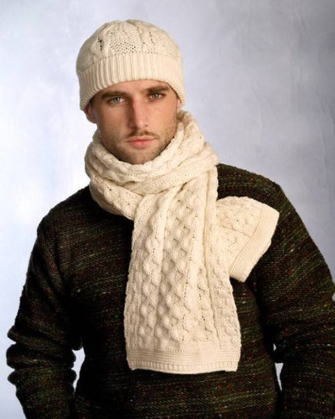 Traditional Merino Wool Honeycomb Scarf Natural