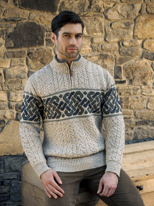 Aran Celtic Jacquard Half Zip Sweater