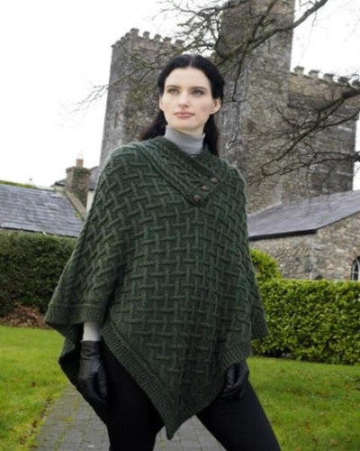 Super Soft Aran Poncho Green