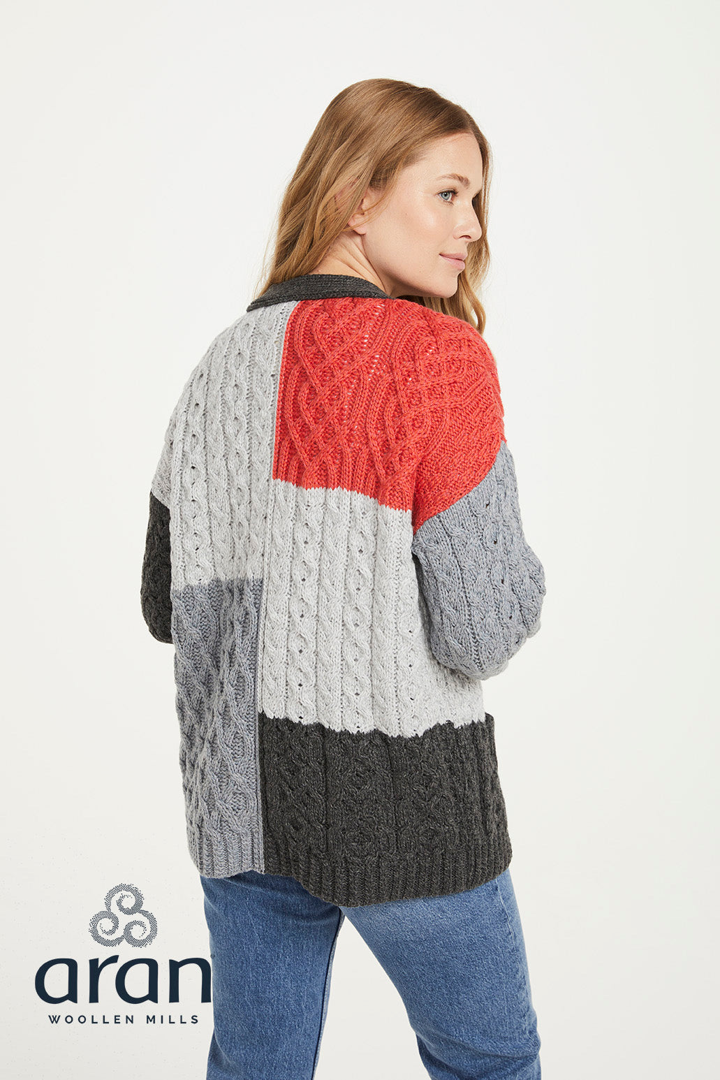 Aran Block Cardigan Super Soft 100% Merino Wool