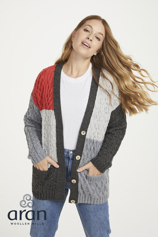 Aran Block Cardigan Super Soft 100% Merino Wool