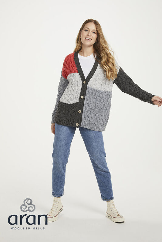 Aran Block Cardigan Super Soft 100% Merino Wool