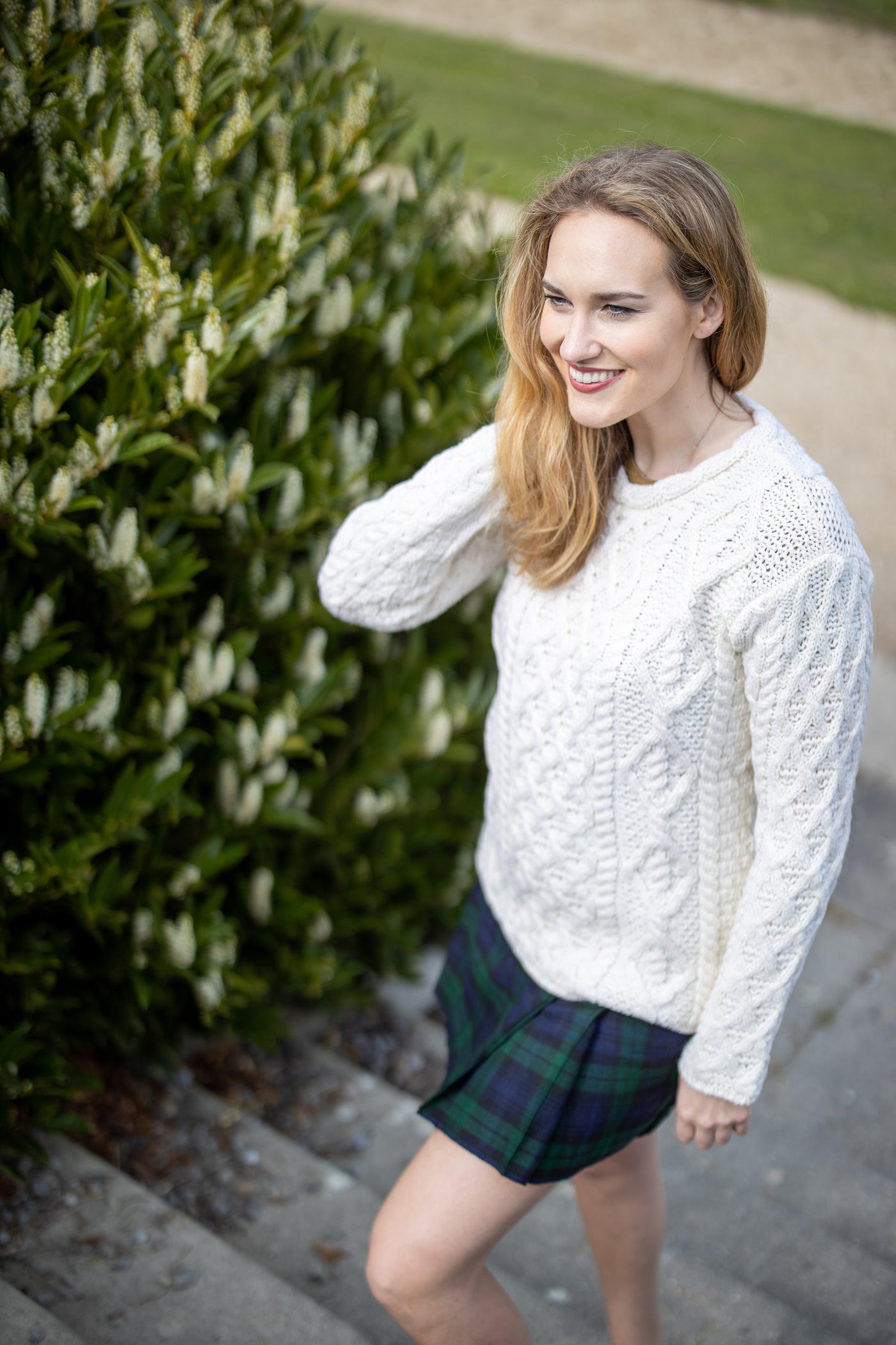 Natural Coloured Aran Sweater with lattice pattern