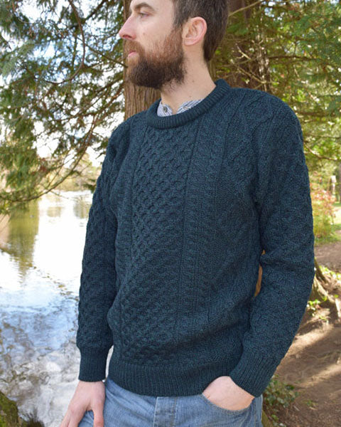 Mens Aran Sweater Blue