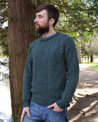 Mens Green Aran Sweater 