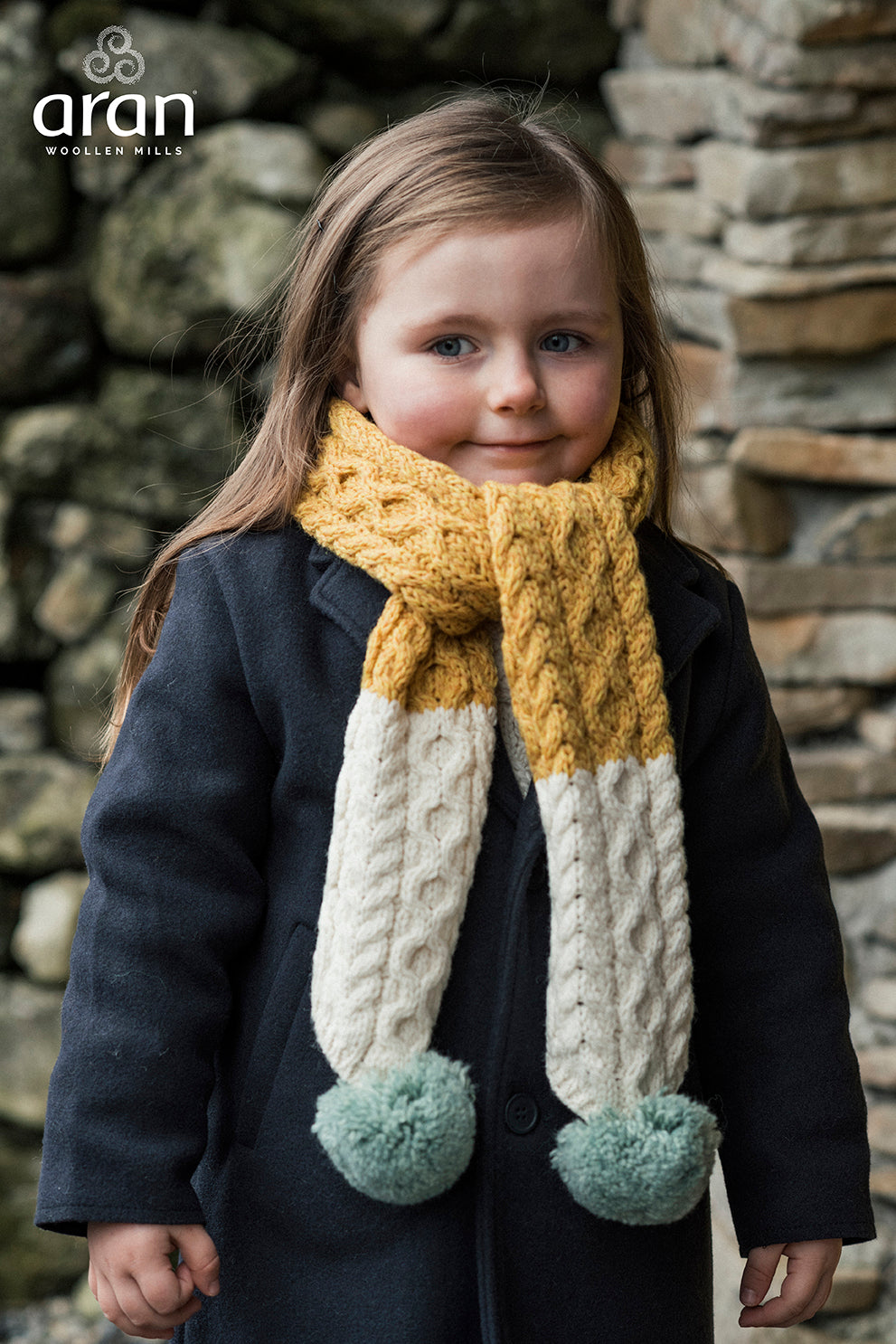 Kids Blue yellow and natural Wool Scarf