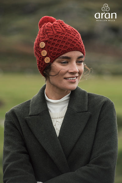 Aran Wool Hat With Buttons 