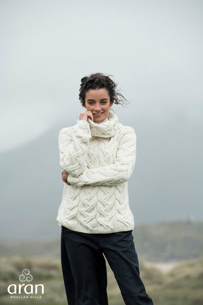 Womens Aran Sweater With Rolled Neck