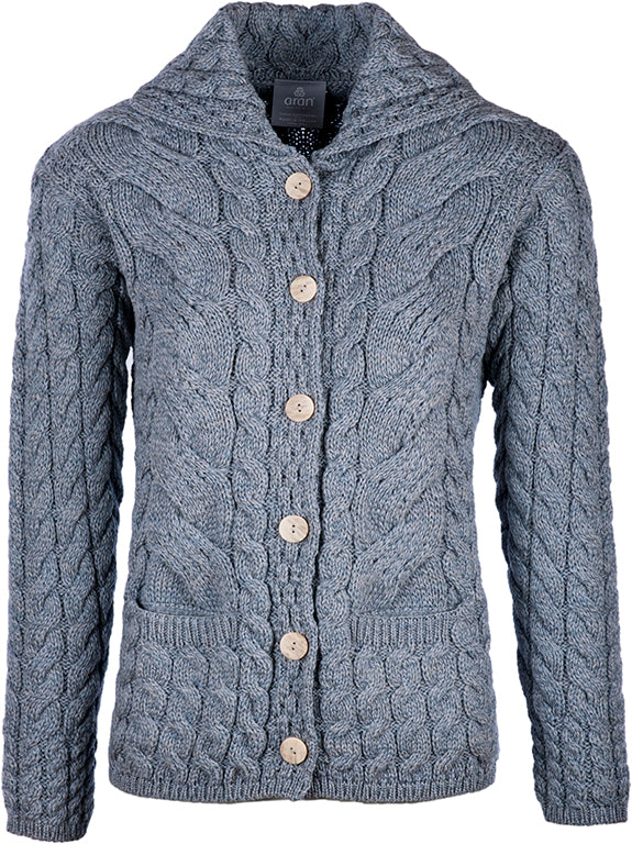 Light Grey Aran Sweater with Buttons