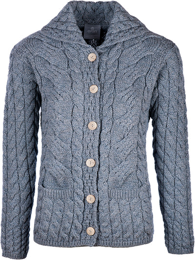 Light Grey Aran Sweater with Buttons