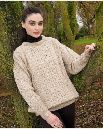 Light Ladies Aran Sweater Natural Fleck
