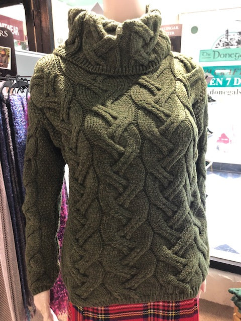 Army Green Womens Supersoft Aran Sweater