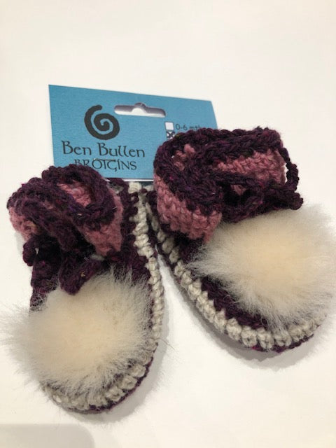 Purple and Pink Baby Shoes made from wool