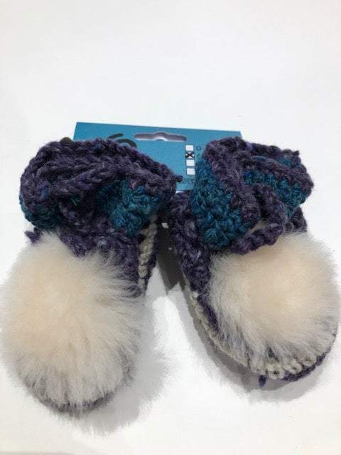 Blue and Purple Hand Knit Wool Baby Boots