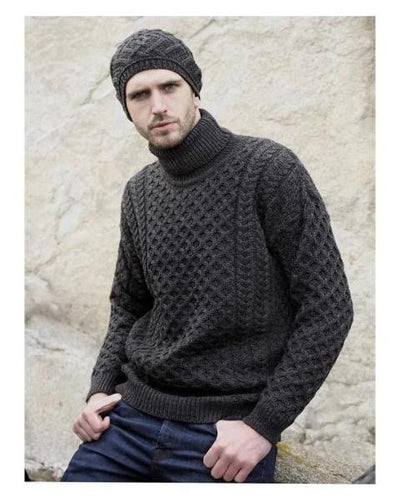 Aran Sweater Polo Neck Charcoal