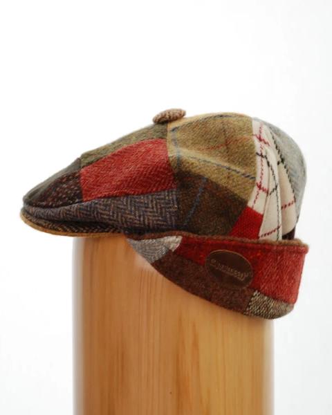 Tweed Patch Flat Cap With Ear Flaps