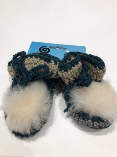 Grey Blue Hand Knit Baby Shoes