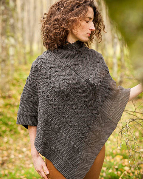 Aran poncho merino wool charcoal