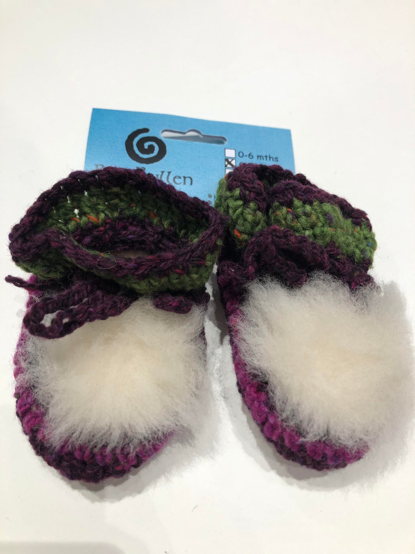 Purple Green Hand Knit Baby Shoes