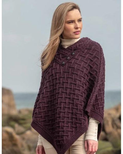 Super Soft Aran Poncho Plum