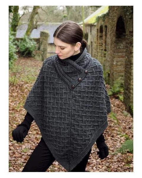 Super Soft Aran Poncho Charcoal